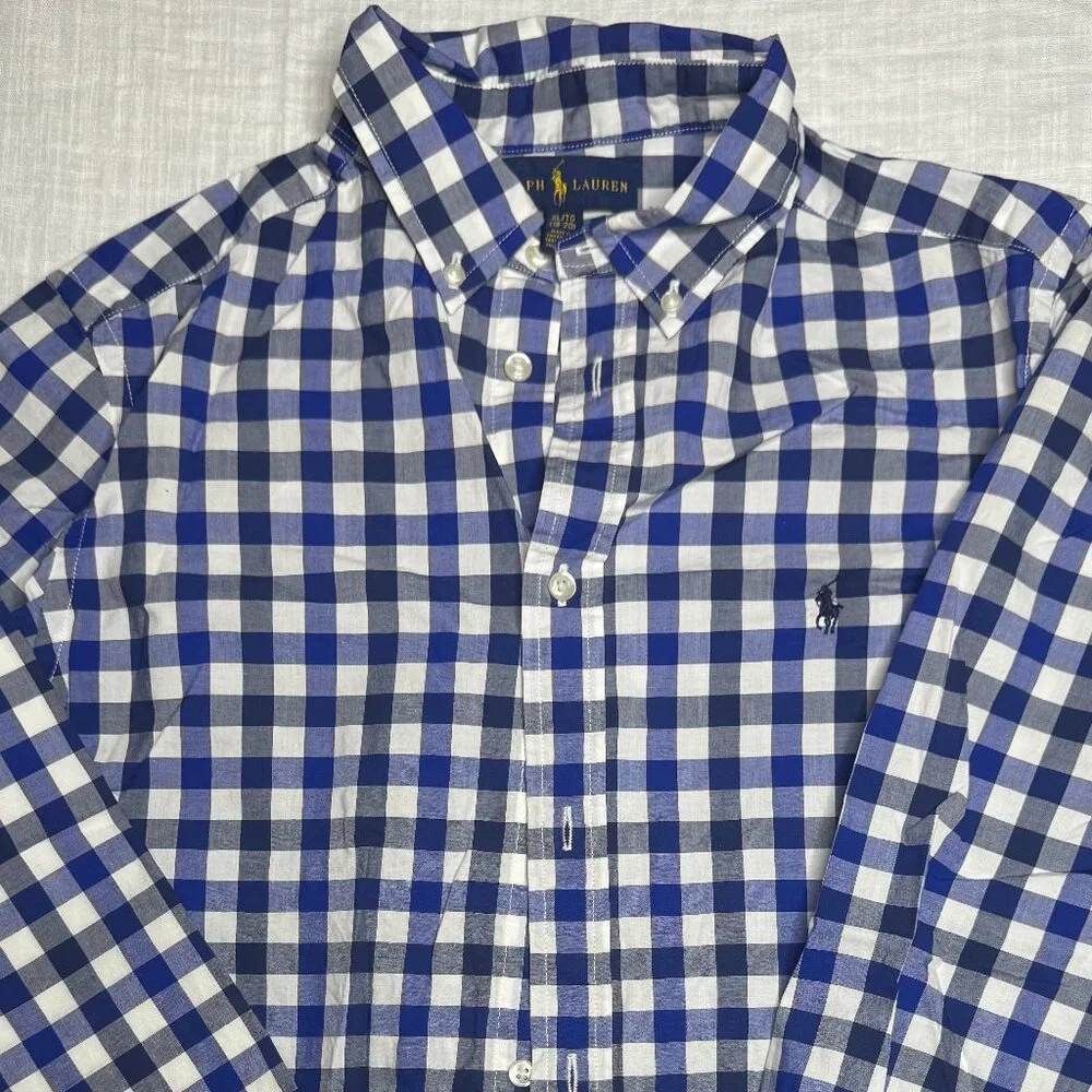 Ralph Lauren Polo Button Down Long Sleeve Blue/white  Plaid XL 18-20 Shirt